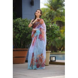 Organza Saree with Digital Print and Cut Work Blouse - Elegant and Alluring