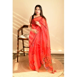 Digital Printed Organza Saree with Khatli Work