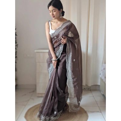 Organza Embroidered Sarees with Satin Blouse