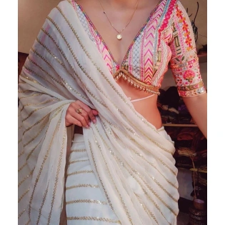 Exquisite Georgette Saree with Heavy Embroidery & Sequins