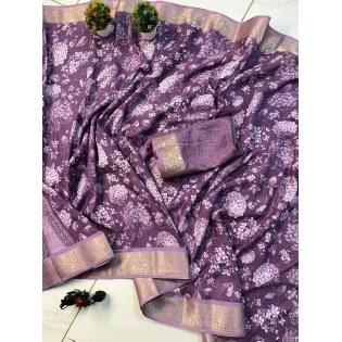 Beautiful Dola Silk Sarees: Exquisite Floral Design with Contrast Weaving Border