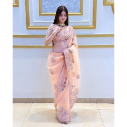 Dusty Pink Organza Saree with Embroidery Sequence Work