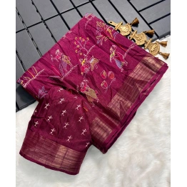 Elephant Batik Tussar Saree with Silver Borders - Handloom