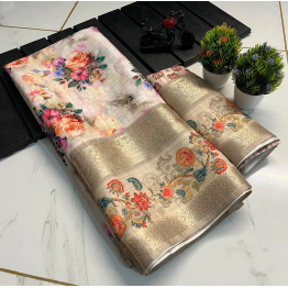 YNF Premium Candy Silk Saree with Flower Design