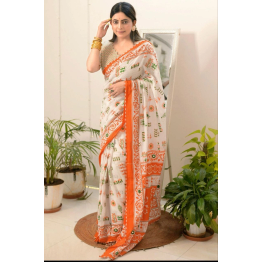 YNF Tiranga Digital Print Linen Saree with Matching Blouse