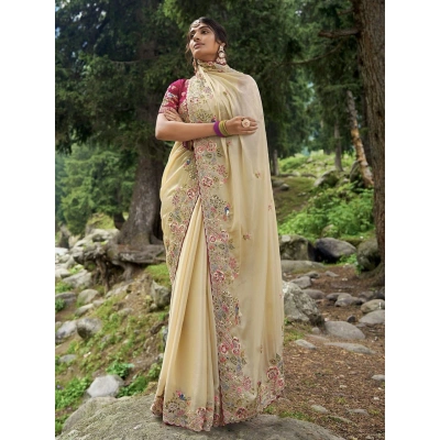 YNF Soft Jimmy Chu Saree with Multi Thread Embroidery and Sequence Work