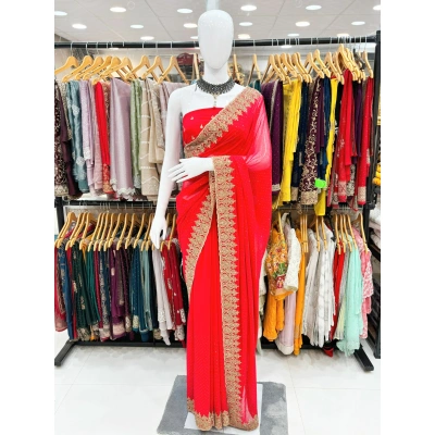 Heavy Zarkan Work Saree with Swarosky Border