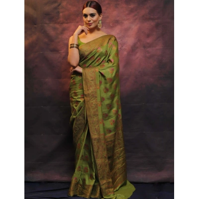 YNF Pure Banarasi Soft Silk Saree with Copper Zari Weaving