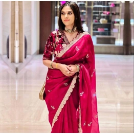 Beautiful Embroidered Organza Saree with Lace Border and Designer Blouse