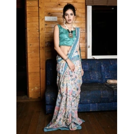 Floral Print Georgette Saree with Sequin Embroidery - Elegant and Stunning!