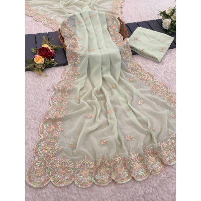 YNF Pristine Georgette Saree with Heavy Embroidery & Butta Work