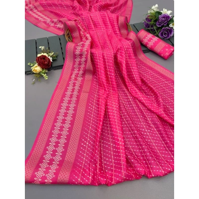 Stylish Gulabi Leheriya Sarees: Digital Print with Fancy Jari Border