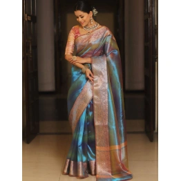 Banarasi Glass Tissue Silk Saree: Elegant Zari Weaving & Designer Border