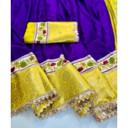 YNF Super Hit Pure Dola Silk Flower Saree with Lace Patti - 599g