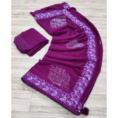 YNF Pure Najbin Chiffon Saree: Stunning Amrodri & Siroski Border with Butta Work