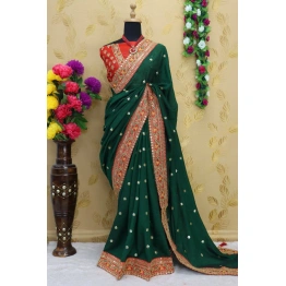 YNF Royal Vichitra Silk Saree: Exquisite Work & Stunning Green Blouse