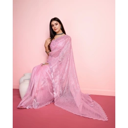 YNF Silver Twill Net Designer Saree with Stunning Embroidery