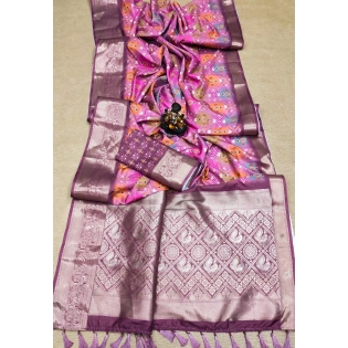 Digital Print Dola Silk Saree with Zari Border and Blouse