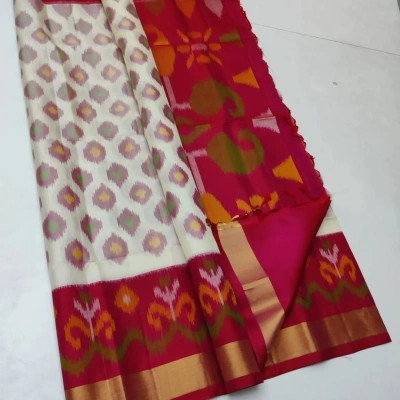 Ikat Paradise: Designer Handloom Silk Saree with Digital Print & Contrast Blouse