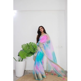 Exclusive Double Colors Organza Jacquard Saree: Perfect for Weddings & Parties!