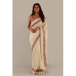 YNF Soft Georget Silk Saree with Colorful Embroidery and Sequencing Work