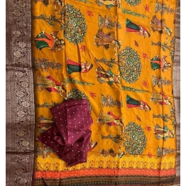 YNF Exquisite Pichwai Kalamkari Silk Saree with Viscose Border