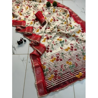 Super Hit Lace Border Silk Saree: Trending Floral Design