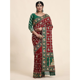 YNF Embroidered Vichitra Silk Saree Set with Diamond Work