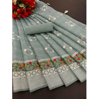 Cotton Embroidered Saree: Trending, Elegant, and Lightweight - 0.500kg