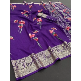 Floral Soft Silk Saree with Viscose Border and Blouse