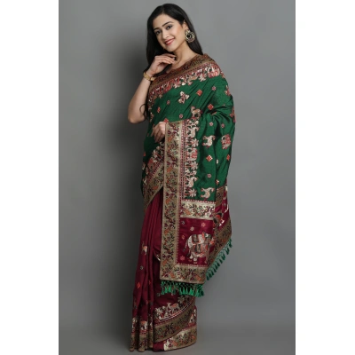 Silk Half Half Saree Set with Heavy Embroidery