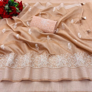 Cotton Embroidery Saree with Elegant Panel Work