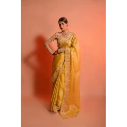 Yellow Organza Saree with Heavy Embroidery - Elegant and Stylish