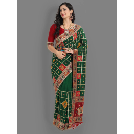 YNF Silk Saree with Embroidery, Diamonds & Lace Border