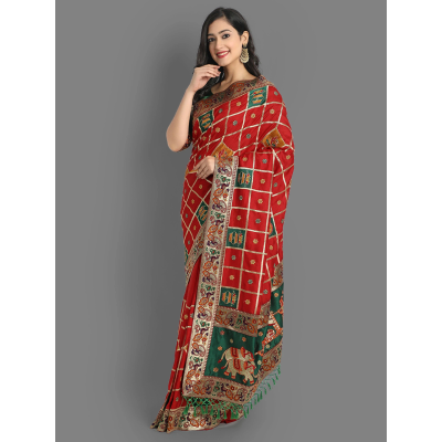 YNF Silk Saree with Embroidery, Diamonds & Lace Border