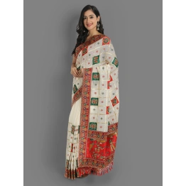 Silk Saree with Embroidery, Diamonds & Lace Border