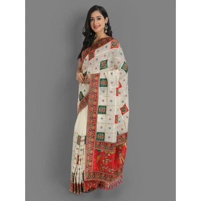 Silk Saree with Embroidery, Diamonds & Lace Border