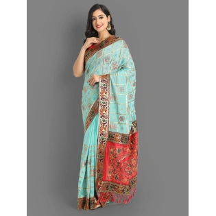 Chinon Silk Saree with Embroidery and Diamond Work