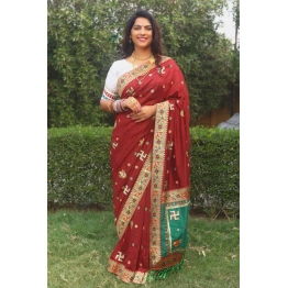 Embroidered Vichitra Silk Saree with Silk Blouse