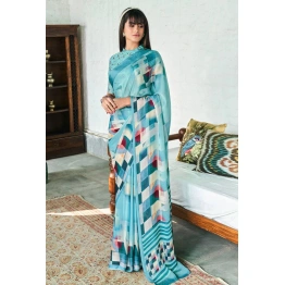 High-Quality Digital Printed Crepe Silk Sarees with Matching Blouse