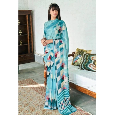 High-Quality Digital Printed Crepe Silk Sarees with Matching Blouse