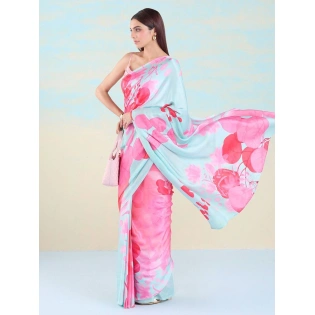 Regal Appeal: Heavy Japan Satin Saree with Printed Design