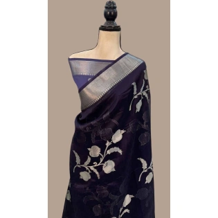 Antique Zari Crepe Silk Saree with Tassels and Barcode Blouse