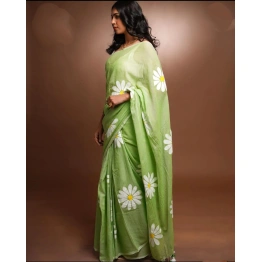 Premium Linen Cotton Sarees: Exquisite Floral Digital Print with Matching Blouse