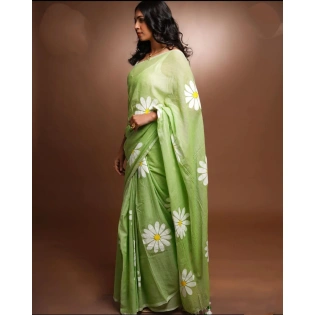 Premium Linen Cotton Sarees: Exquisite Floral Digital Print with Matching Blouse