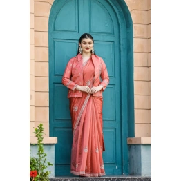 Beautifully Embellished Organza Saree with Sequin Border & Free-Style Jacket