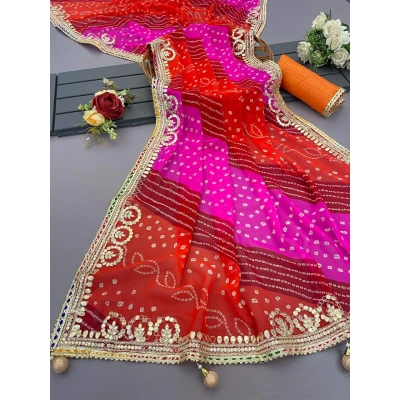 Blooming Fox Georgette and Bandhej Prit Saree with Jaipuri Gota Patti Work