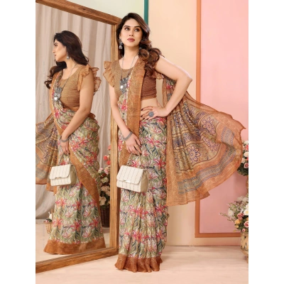 Printed Kota Doriya Silk Saree with Unstitched Blouse