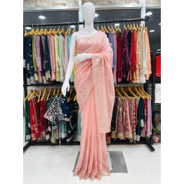 Soft Net Saree with Heavy Embroidery & Stones