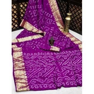 Zari-Weaved Bandhej Silk Saree with Matka Border Design